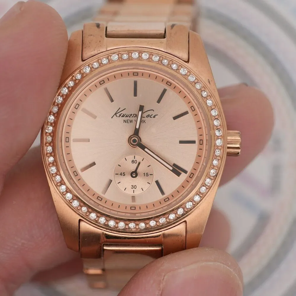 Kenneth Cole KC4791 Rose Gold Crystal Bezel Watch 28mm New Battery